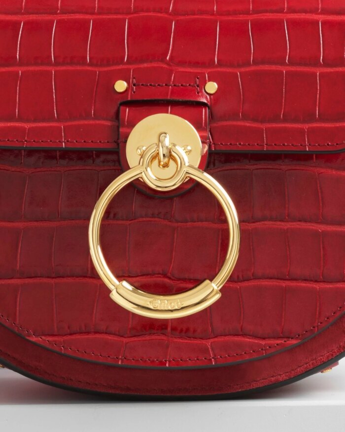 Chloe Small Tess Round Handbag In Embossed Croco Effect On Calfskin