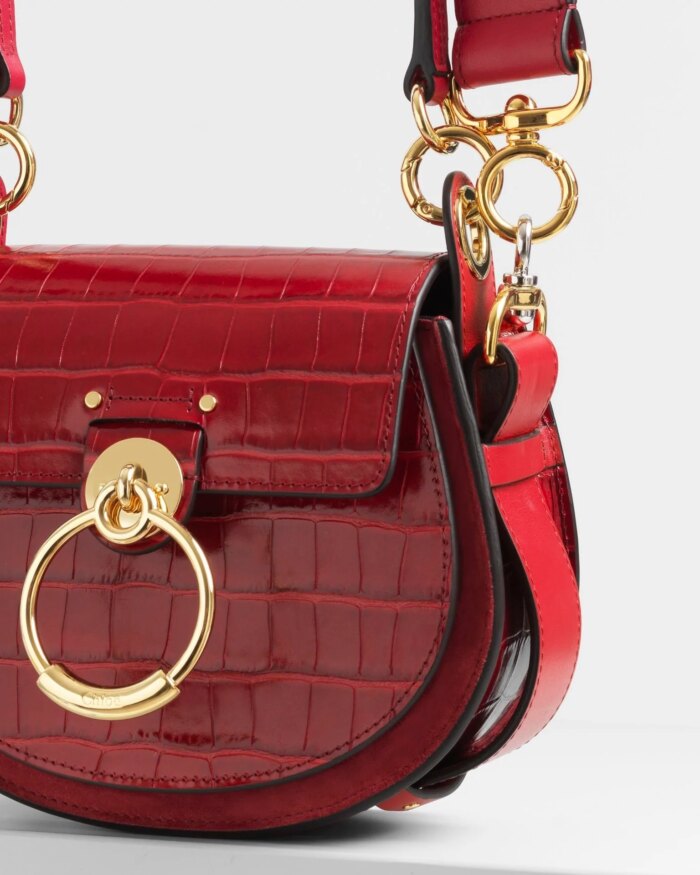 Chloe Small Tess Round Handbag In Embossed Croco Effect On Calfskin