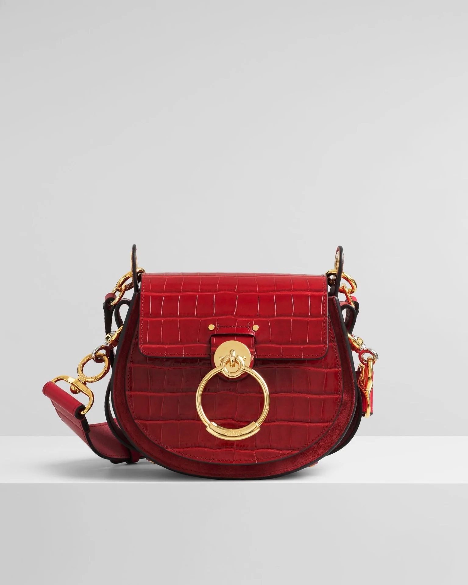 Chloe Small Tess Round Handbag In Embossed Croco Effect On Calfskin