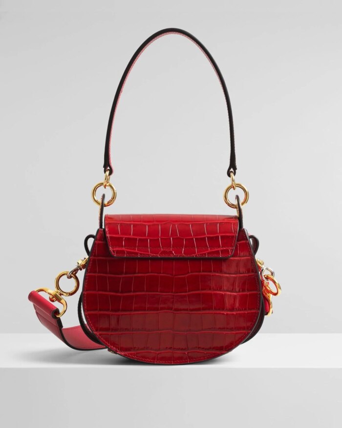 Chloe Small Tess Round Handbag In Embossed Croco Effect On Calfskin