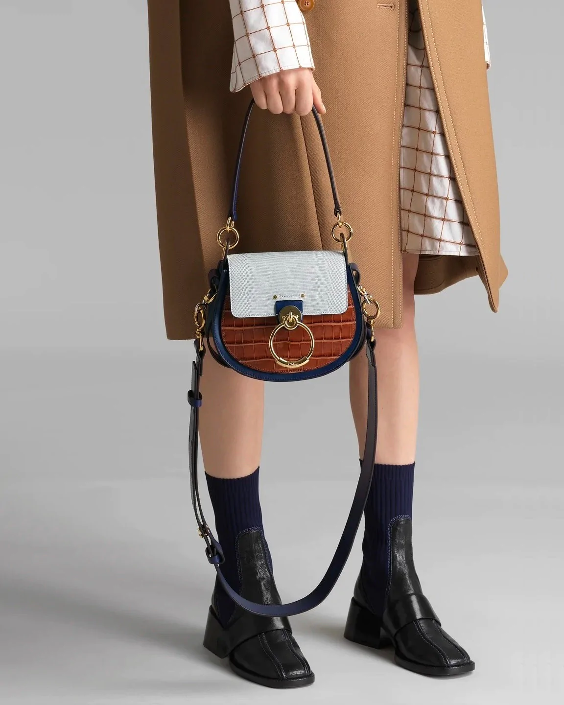 Chloe Tess Small Purse In Embossed Croco & Lizard Effect On Calfskin & Shiny Calfskin