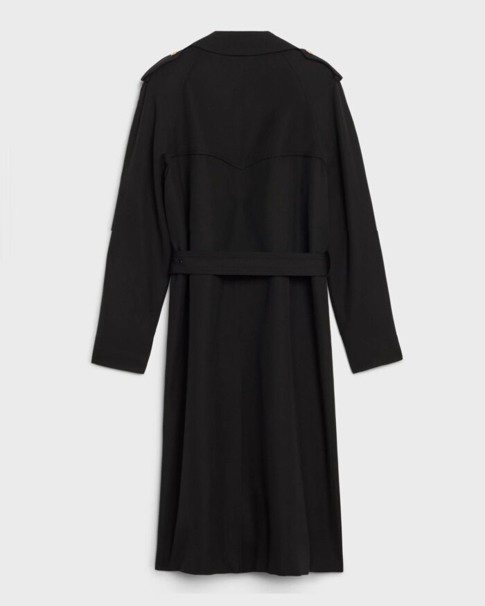 Celine Trench Coat In Wool Gabardine And Cotton Black