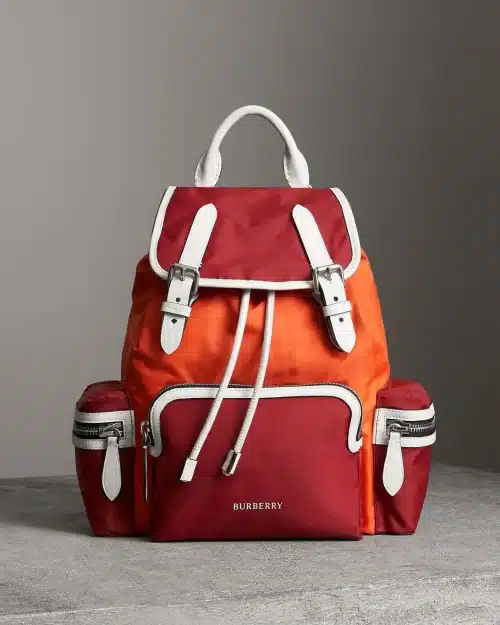 Burberry Leather-Trimmed Color-Block Shell Backpack