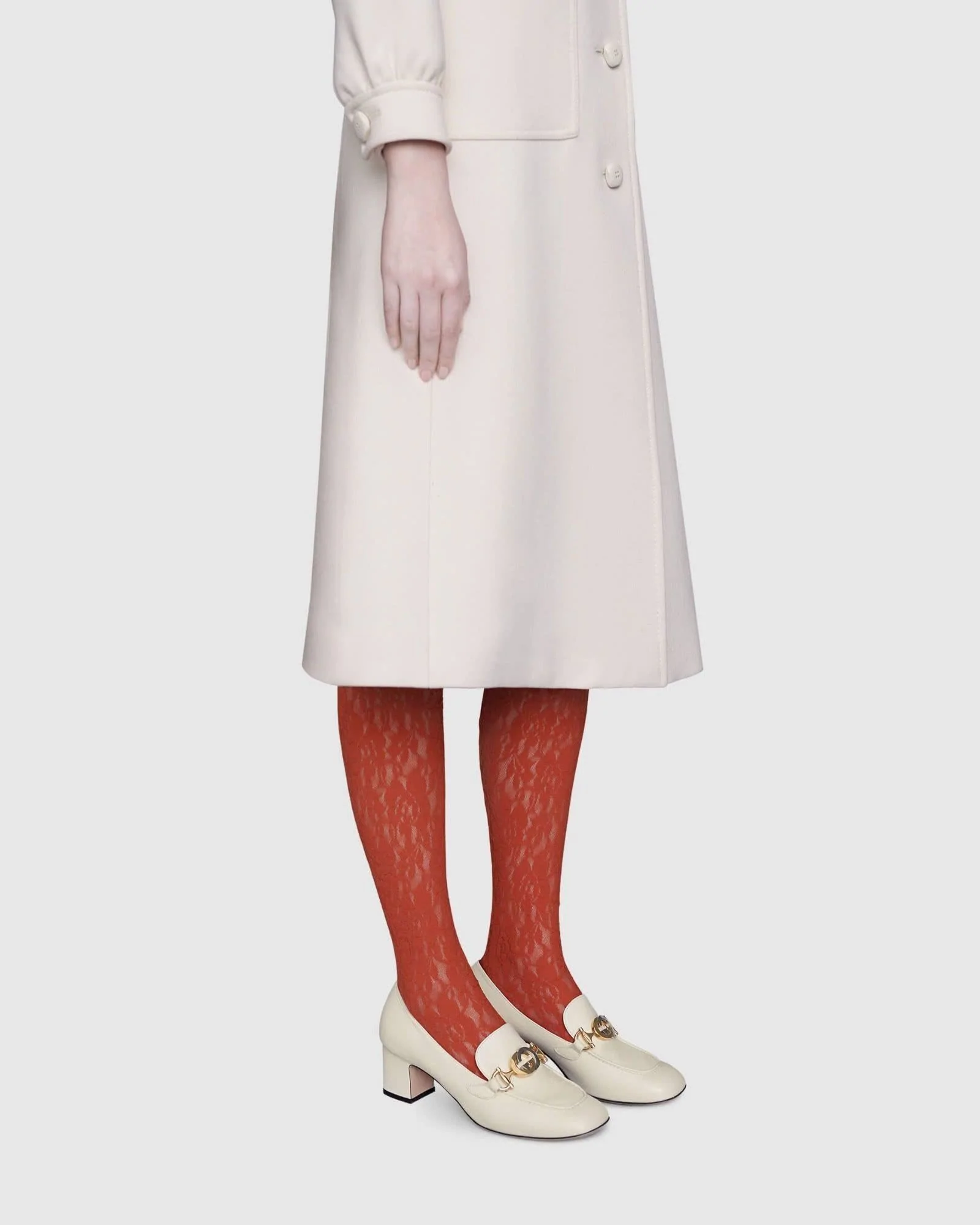Gucci White Zumi Leather Mid-Heel Loafer