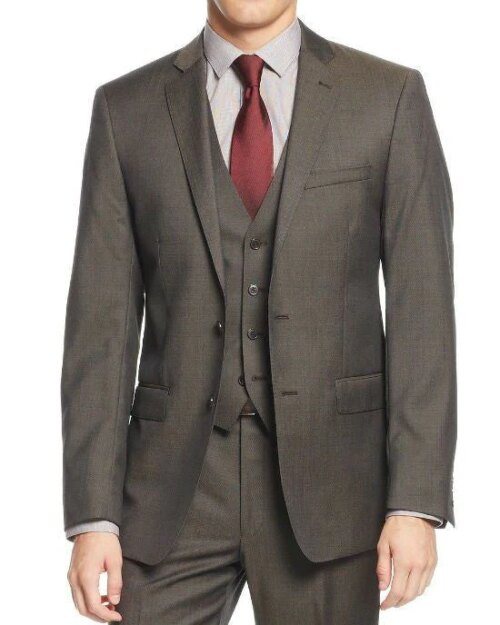 Calvin Klein Sharkskin Vested X Slim Fit 3 Piece Men's Suit