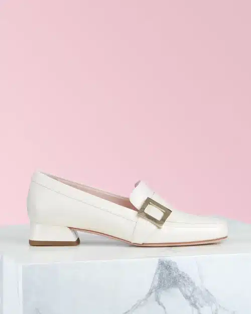 Roger Vivier RV Mini Buckle Loafers, Off White