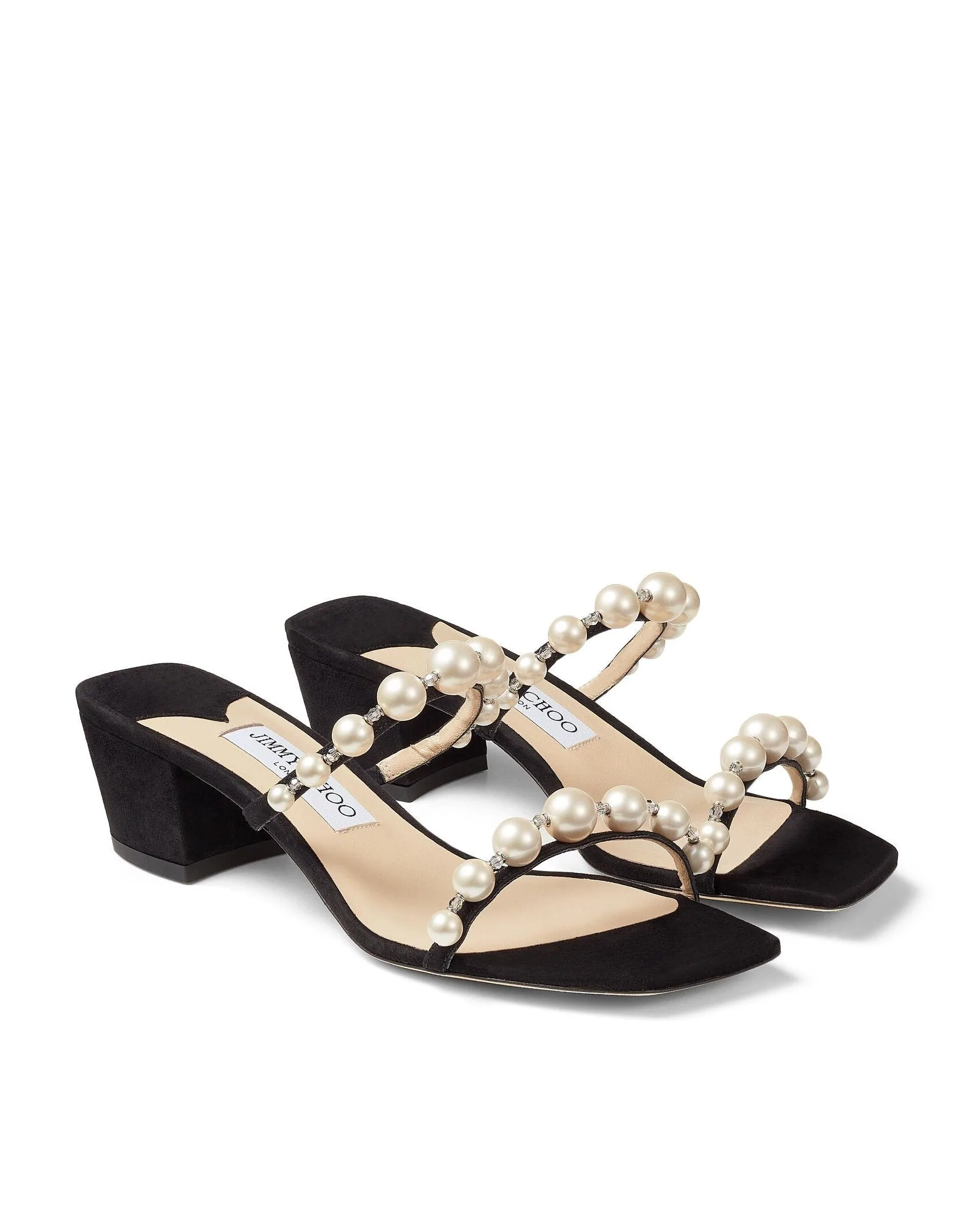 Jimmy Choo Amara 45 Metallic Pearly-Stud Slide Sandals