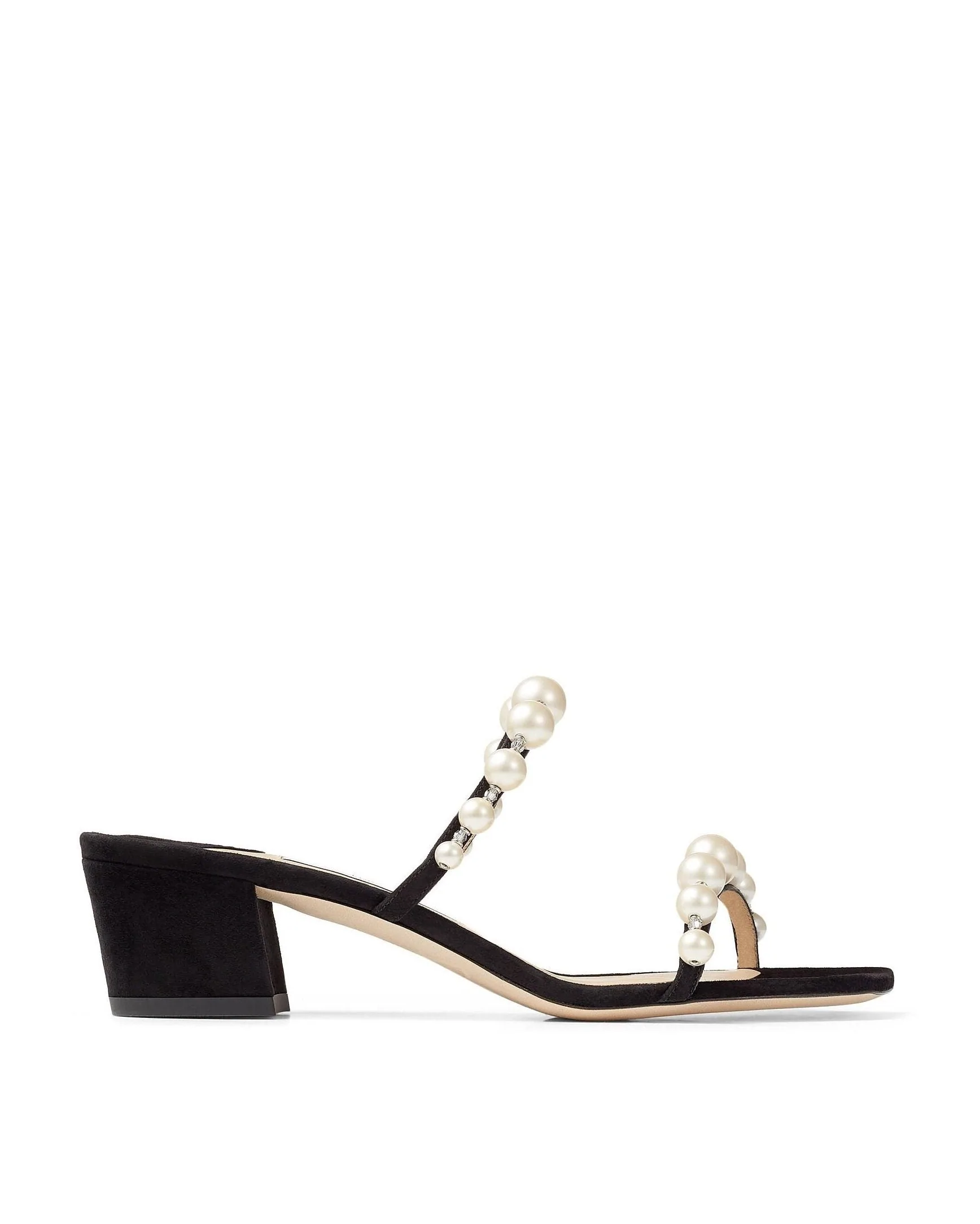 Jimmy Choo Amara 45 Metallic Pearly-Stud Slide Sandals