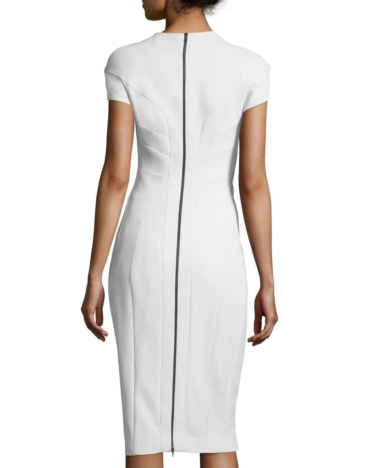 Narciso Rodriguez Cap-Sleeve Horizontal Seamed Sheath Scuba Dress