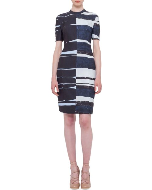 Akris punto Short-Sleeve Brushstroke Sheath Dress, Multi Colors