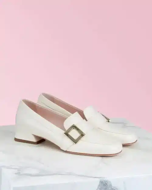 Roger Vivier RV Mini Buckle Loafers, Off White