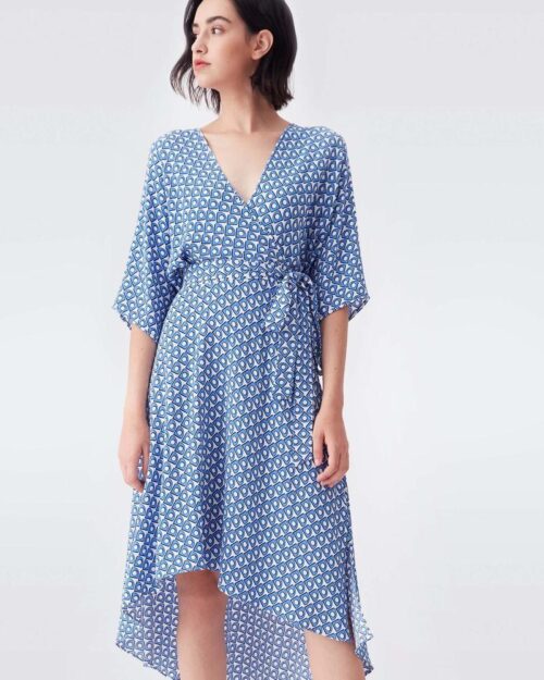 DVF Eloise Crepe High-Low Midi Dress in Fun Club Blue