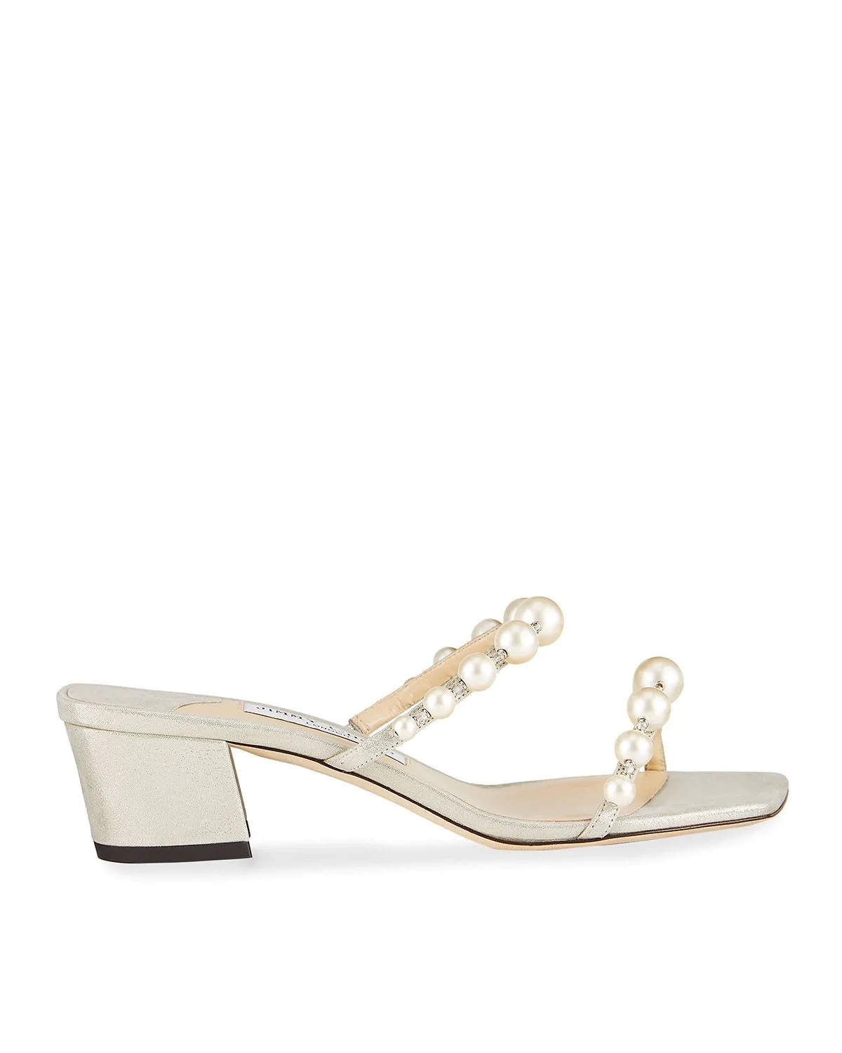 Jimmy Choo Amara 45 Metallic Pearly-Stud Slide Sandals
