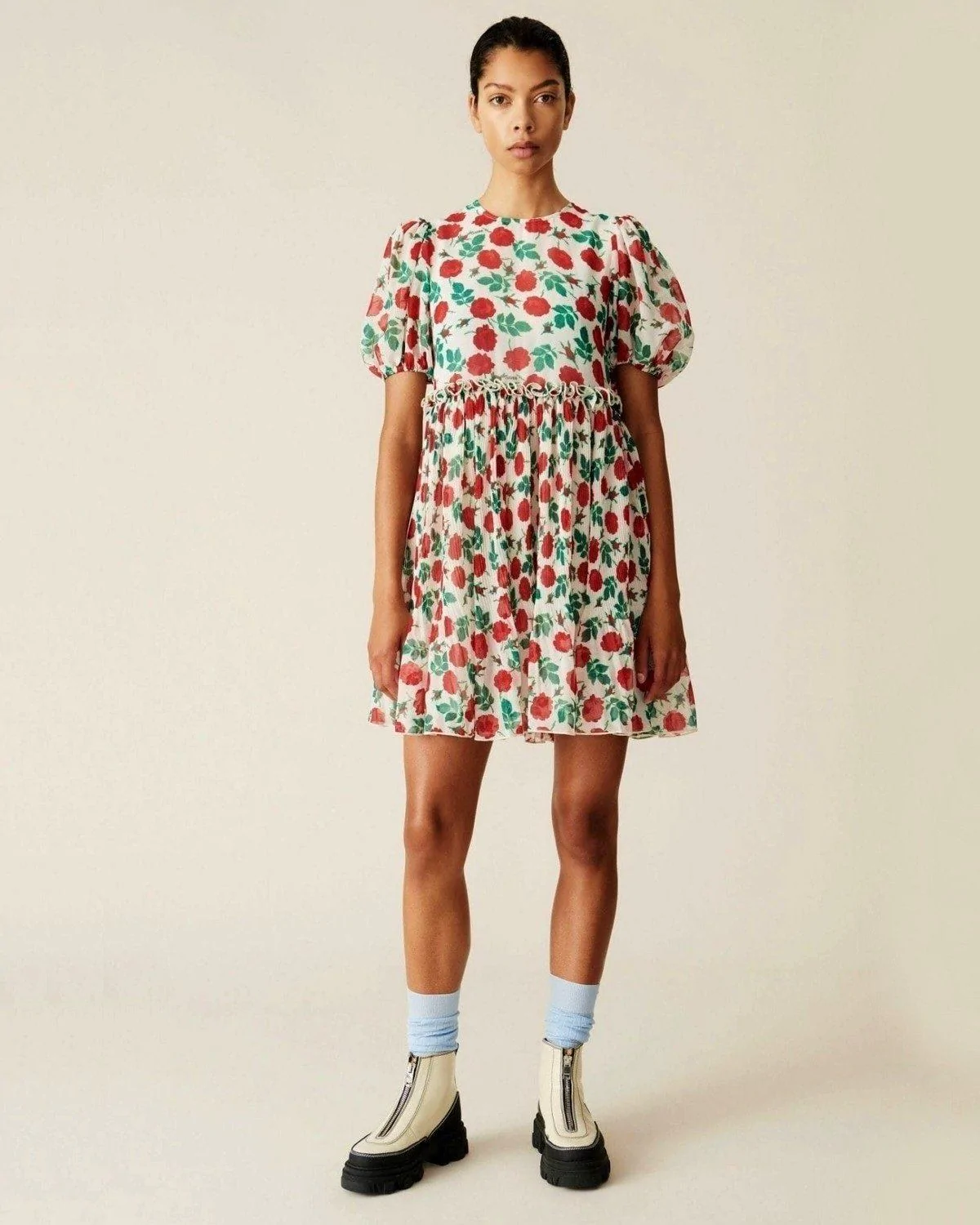 Ganni Pleated Georgette Mini Dress