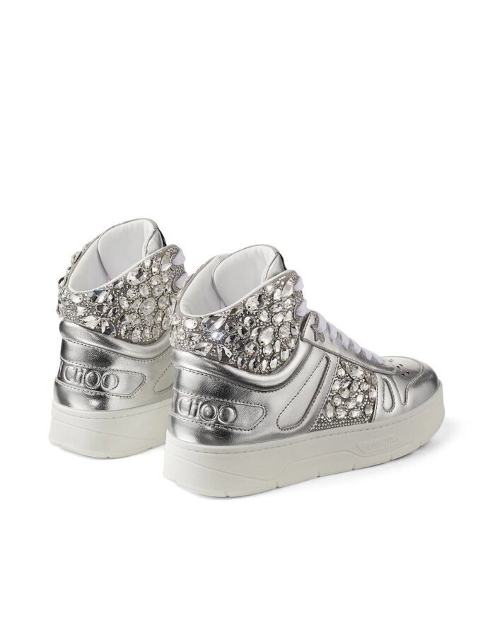 Jimmy Choo Hawaii Silver Metallic Nappa High-Top Trainers