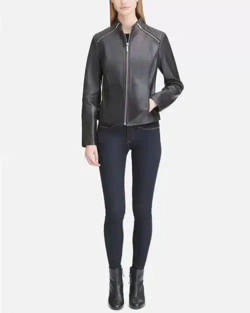 DKNY Women's Leather Moto Jacket