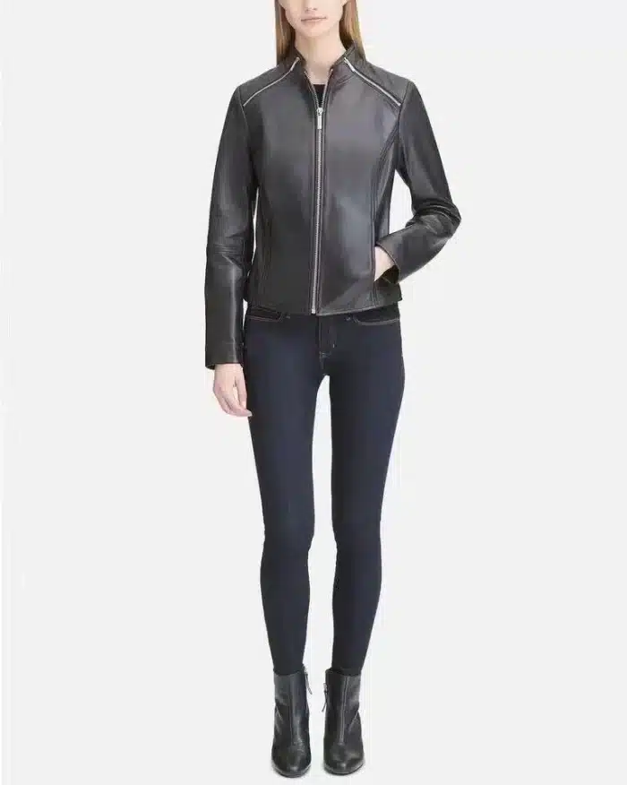 DKNY Women's Leather Moto Jacket