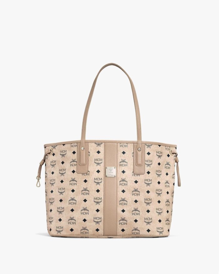 MCM Reversible Liz Medium Shopper in Visetos In Beige