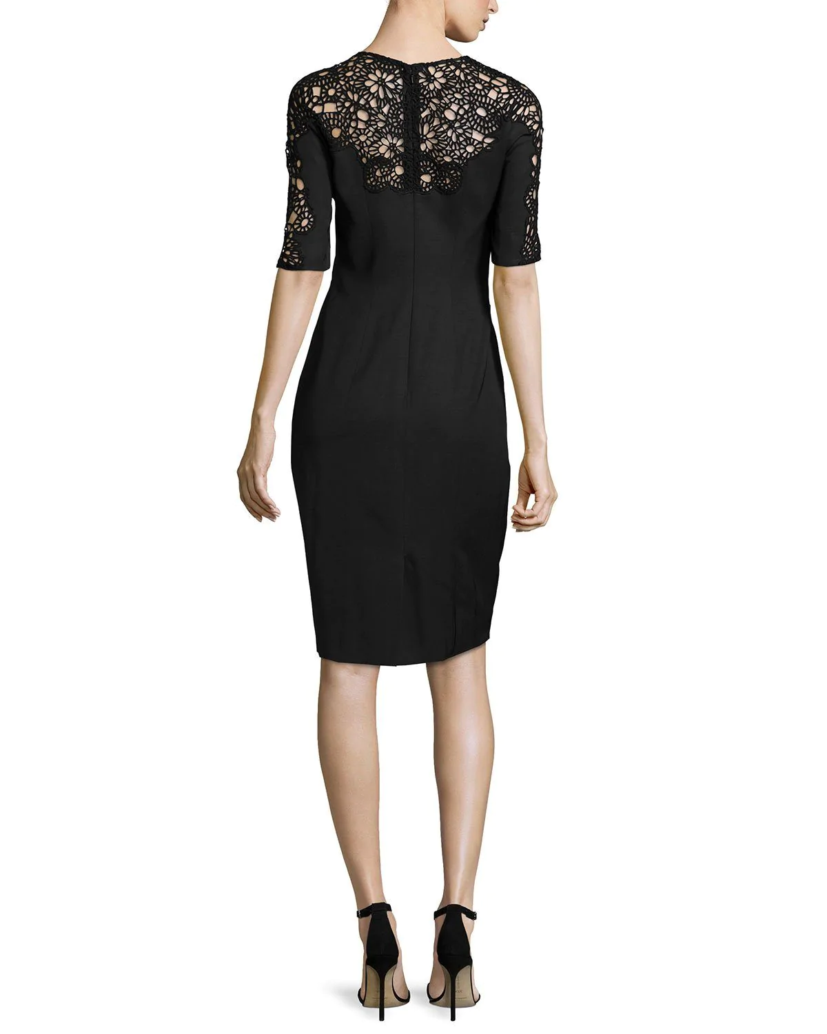 Lela Rose Floral Guipure Lace Yoke Dress