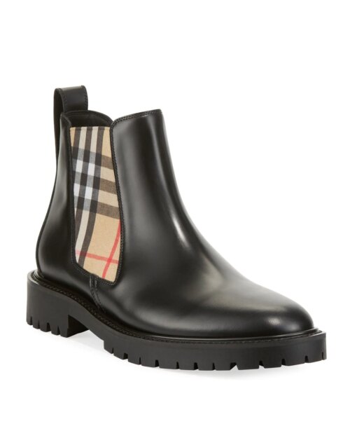 Prada Allostock Leather/Check Gored Booties