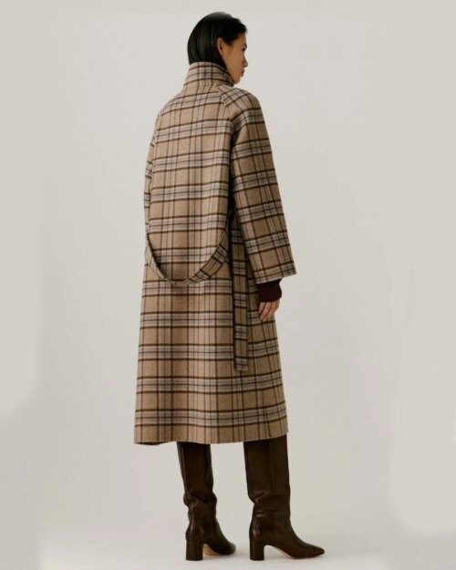 Noralux Women's Wool Plaid Double-Sided Belted Coat