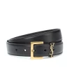 Saint Laurent Men's YSL Gold Logo Leather Belt