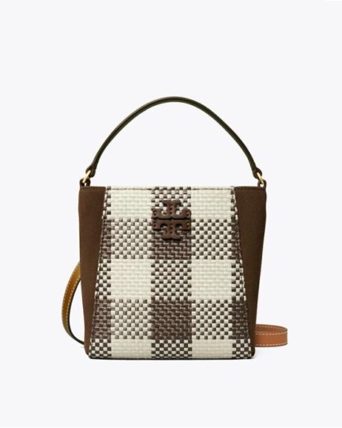 Tory Burch Mcgraw Woven Plaid Small Bucket Bag