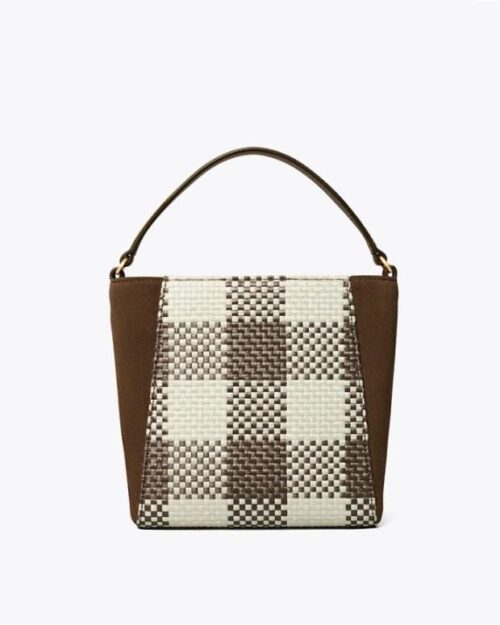 Tory Burch Mcgraw Woven Plaid Small Bucket Bag