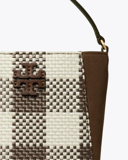 Tory Burch Mcgraw Woven Plaid Small Bucket Bag