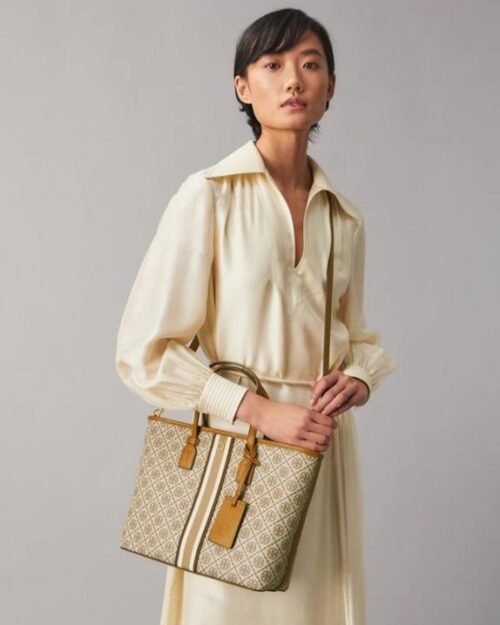 Tory Burch T Monogram Coated Canvas Small Tote Bag