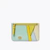 Tory Burch Walker Patchwork Top-Zip Card Case, Mint Chip