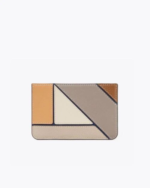 Tory Burch Walker Patchwork Top-Zip Card Case, Longan