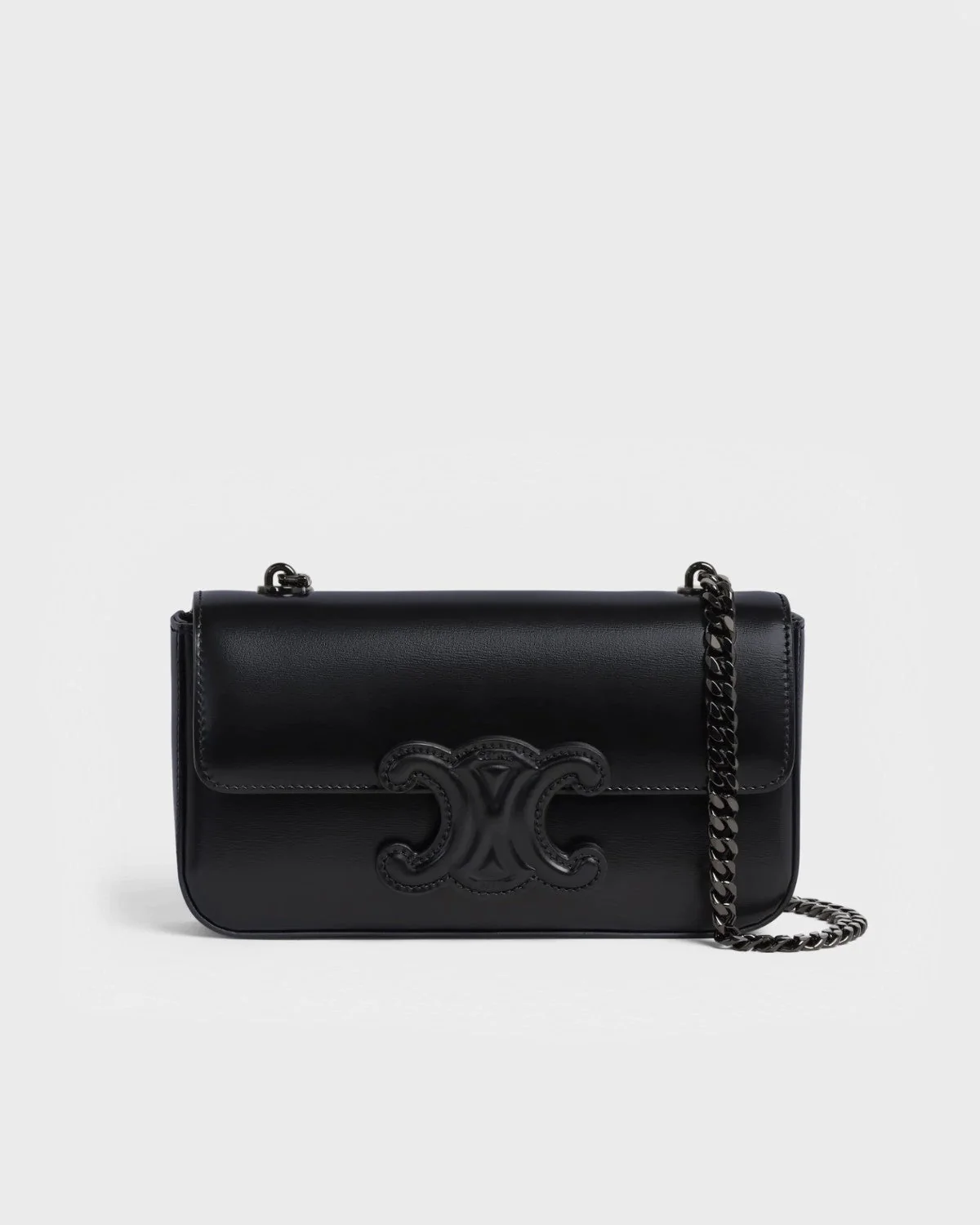Celine Chain Shoulder Bag Cuir Triomphe In Shiny Calfskin Black/Black