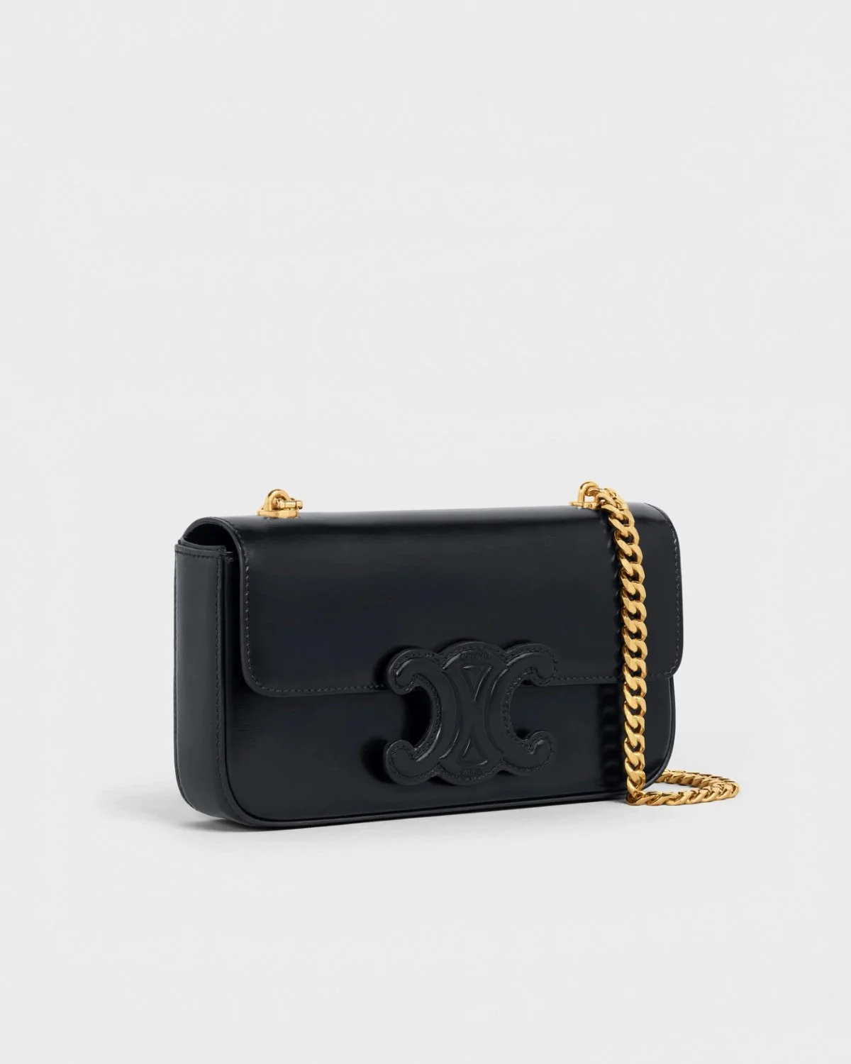 Celine Chain Shoulder Bag Cuir Triomphe In Shiny Calfskin Black