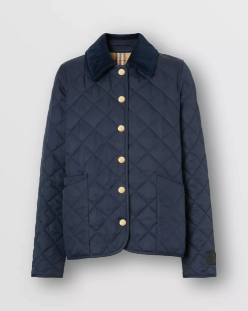 Burberry Corduroy Collar Diamond Quilted Jacket In Midnight