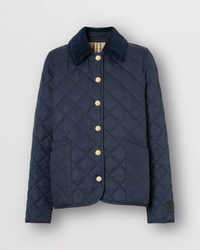 Burberry Corduroy Collar Diamond Quilted Jacket In Midnight