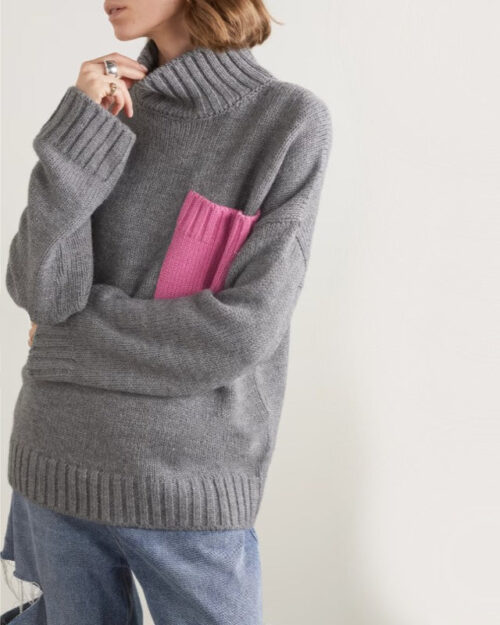 JW Anderson Grey Patch Pocket Turtleneck Jumper