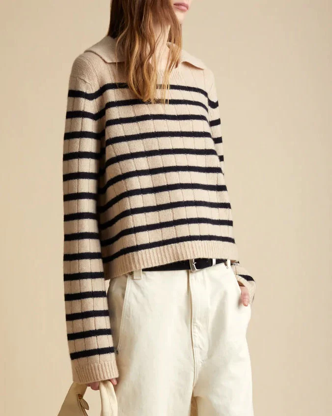 Khaite Mateo Striped Cashmere Polo Sweater