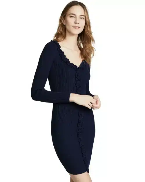 Milly Ruffle Trim Fitted Dress