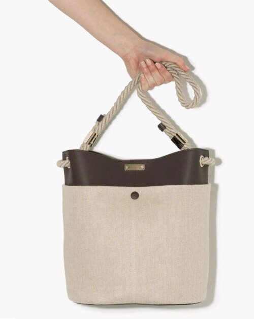 Chloe Small Key Bucket Bag In Linen & Shiny Calfskin