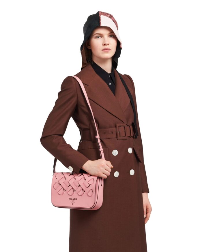 Prada Leather Shoulder Bag With Large Woven Motif