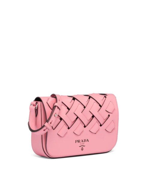 Prada Leather Shoulder Bag With Large Woven Motif