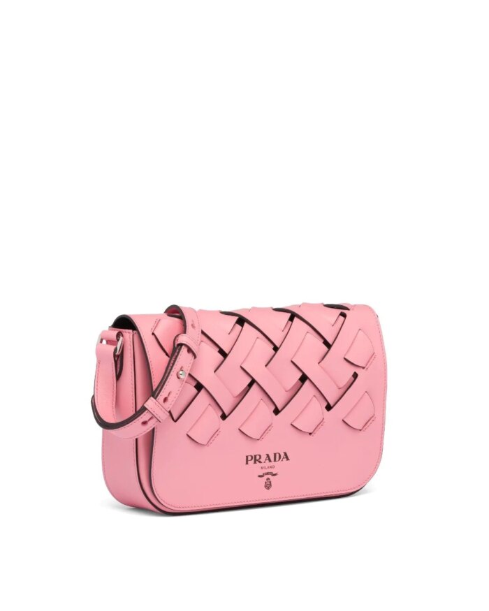 Prada Leather Shoulder Bag With Large Woven Motif