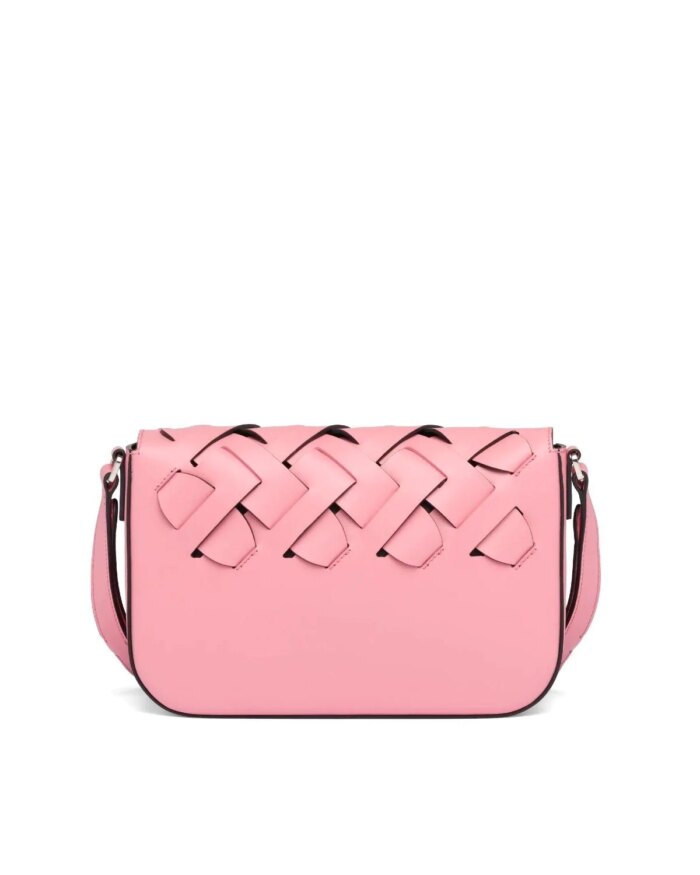 Prada Leather Shoulder Bag With Large Woven Motif