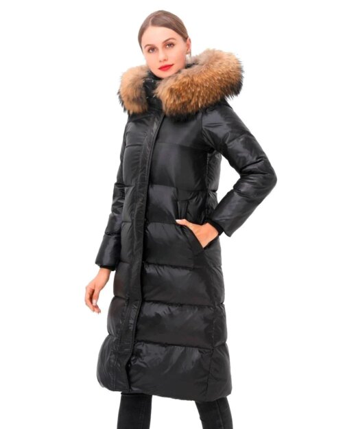 Simplee Hooded Faux Fur Trim Puffer Coat