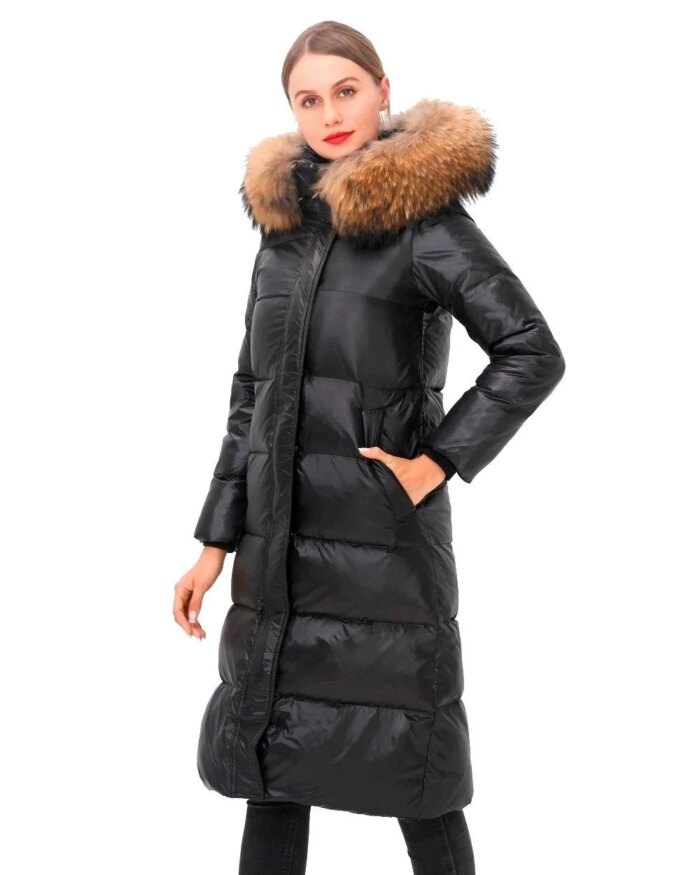 Simplee Hooded Faux Fur Trim Puffer Coat