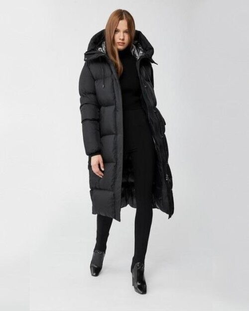 Mackage Eliane Foil Shield Maxi Down Coat With Pillow Collar In Black