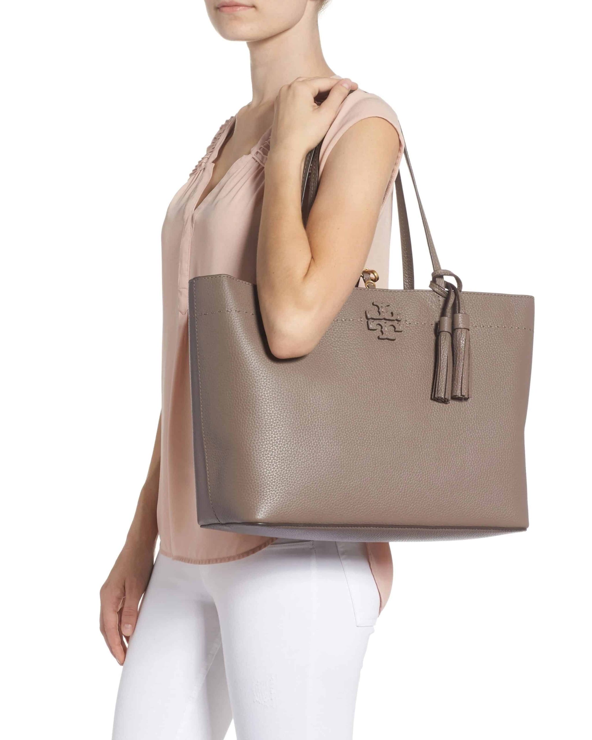 Tory Burch McGraw Leather Tote, Silver Maple