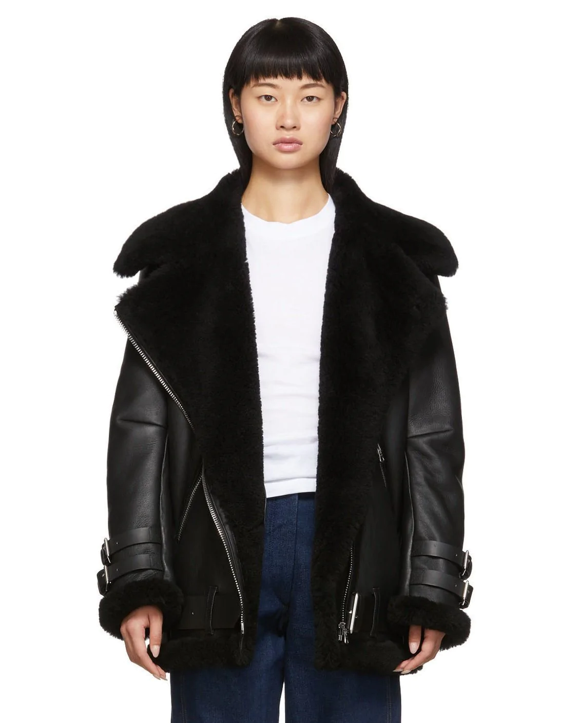 Acne Studios Black Shearling Aviator Jacket