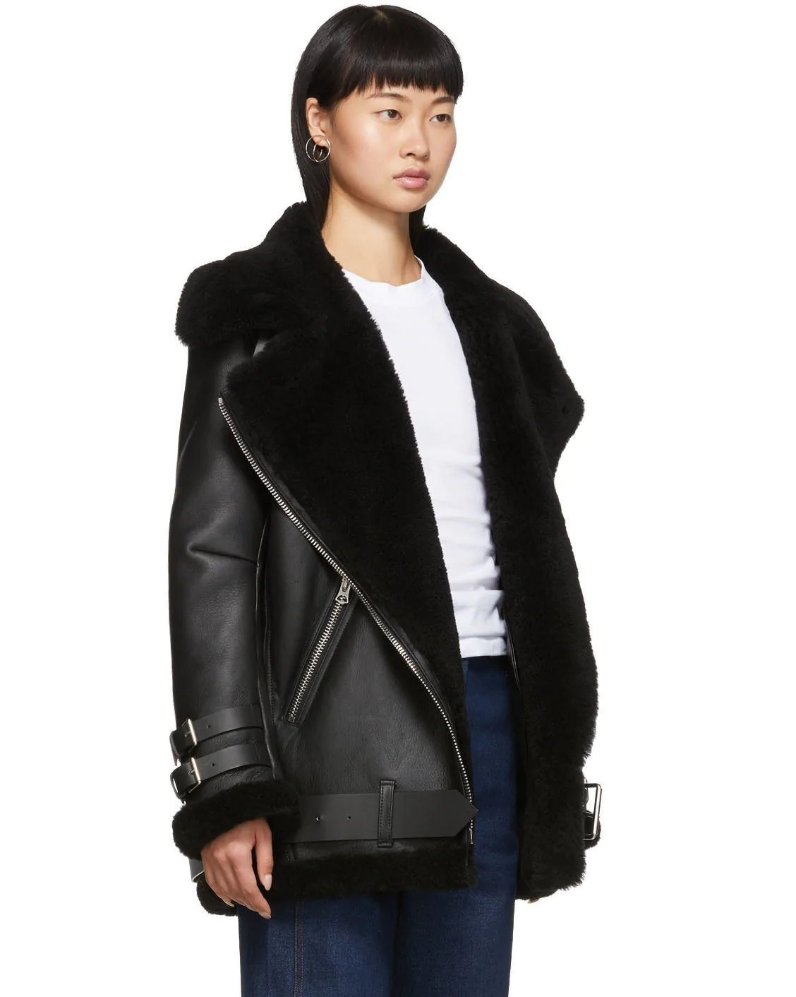Acne Studios Black Shearling Aviator Jacket